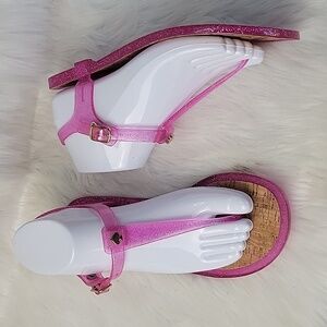 KATE SPADE Yari Pink Glitter Open Toe Thong Jelly Glam Adjustable Strap Sandals